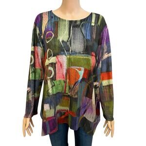Jess And Jane Colorful Sweater Tunic Large Geometric Print Lightweight Artsy